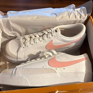 White & Pink Nike Blazer Low Platforms